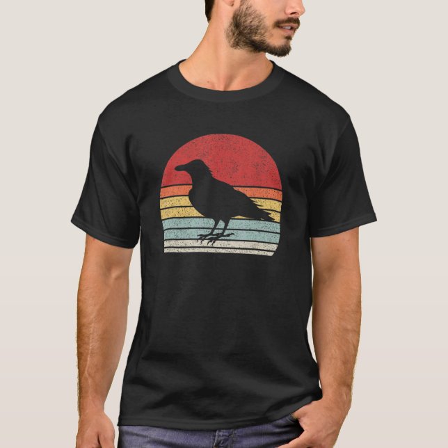 Vintage Retro Black Crow Raven Bird T-Shirt (Front)