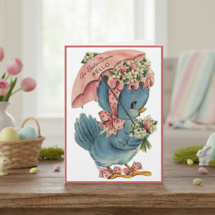 Vintage Retro Blue Bird Easter Time Hello Custom Holiday Card