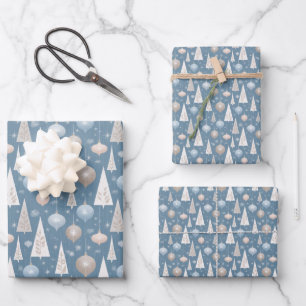 Vintage Retro Blue Christmas Wrapping Paper Sheet