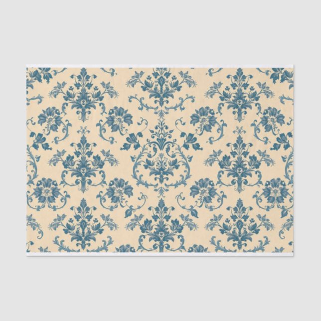 Vintage Retro Blue toile de jouy Tissue Paper (Front)