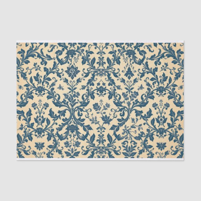 Vintage Retro Blue toile de jouy Tissue Paper (Front)