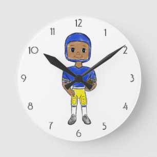 vintage retro blue yellow football player simple  round clock