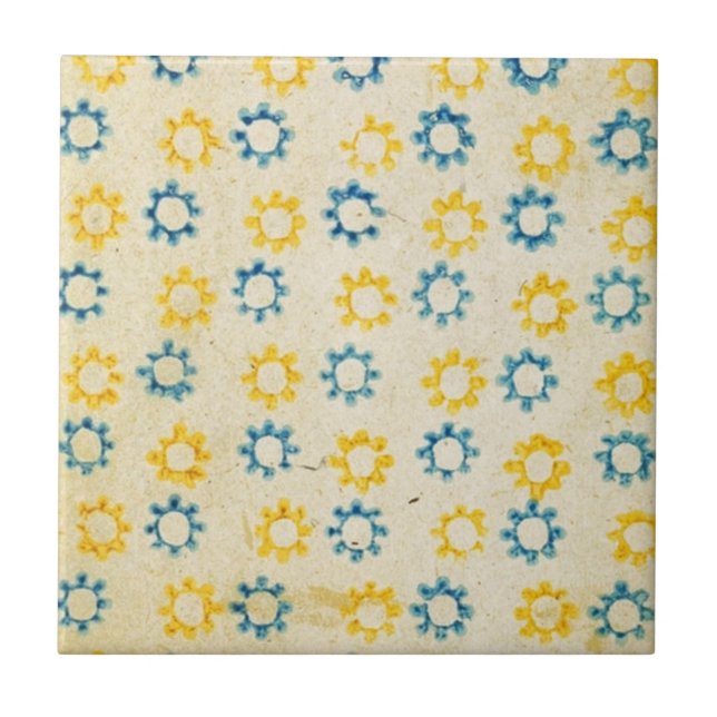 Vintage Retro Blue & Yellow Sun Stencil Texture Tile (Front)