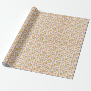 Vintage Retro Boho Floral Wrapping Paper Cream