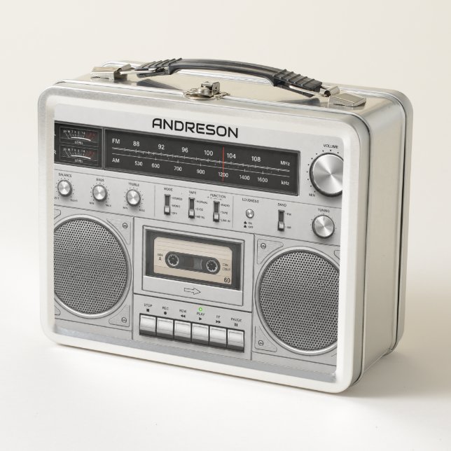 Vintage Retro Boombox Personalized Name Lunch Box (Front)
