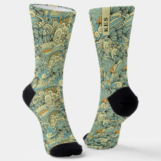 Vintage Retro Botanical Floral Pattern Monogram Socks