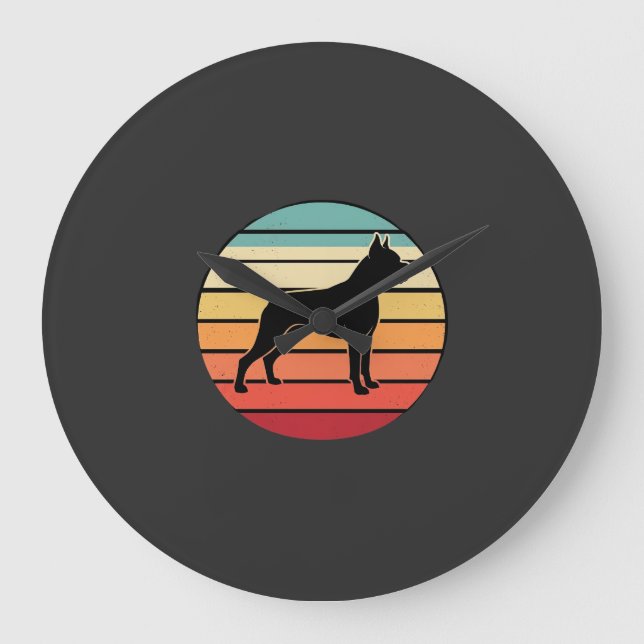 Vintage Retro Boxer Dog Sunset Silhouette Large Clock (Front)