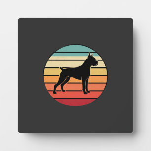 Vintage Retro Boxer Dog Sunset Silhouette Plaque