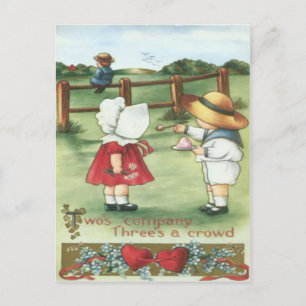 Vintage Retro Boy Feeding Girl Valentine Card