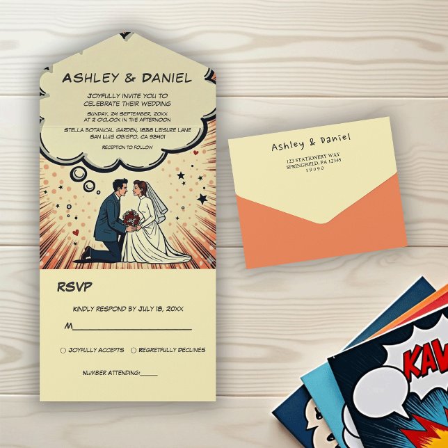 Vintage Retro Bride & Groom Pop Art Comic Wedding All In One Invitation (Creator Uploaded)