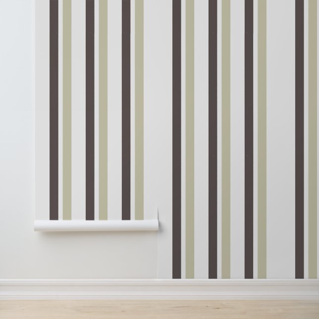 Vintage Retro Brown Cream Stripes Pattern Wallpaper (Application)