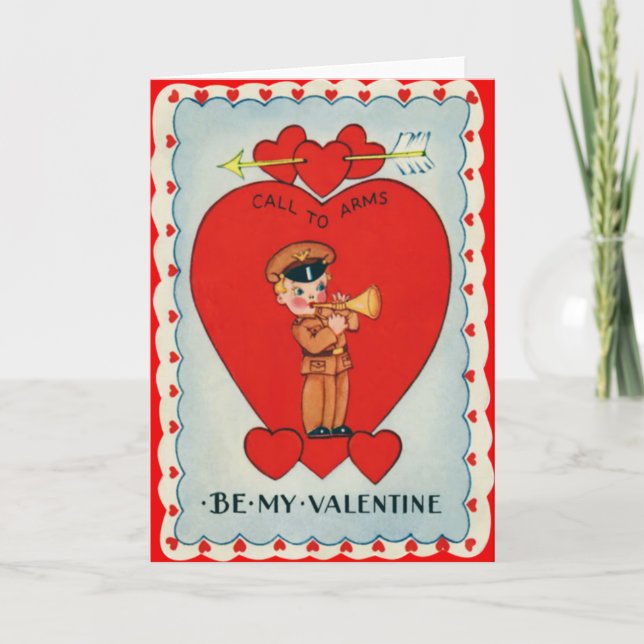 Vintage Retro Bugler Valentine Card (Front)
