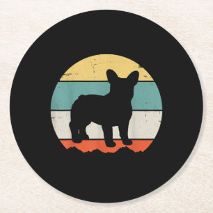 Vintage Retro Bulldog Gift For Dog Dad Dog Mom Round Paper Coaster