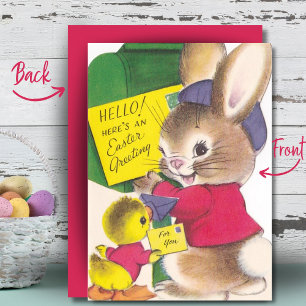 Vintage Retro Bunny And Duck Custom Easter Holiday Card