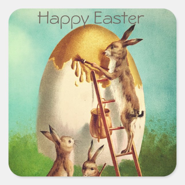 Vintage Retro Bunny Egg Easter   Square Sticker (Front)