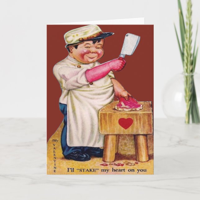 Vintage Retro Butcher Valentine Card (Front)