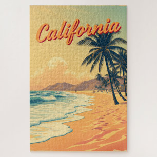 Vintage Retro California Beach Travel Card Jigsaw Puzzle