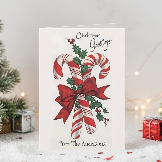 Vintage Retro Candy Cane Christmas Greetings Holiday Card (Vintage Retro Candy Cane Christmas Greetings Holiday Card)