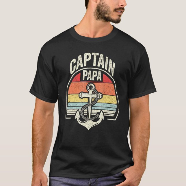 Vintage Retro Captain Papa Boating Sailing T-Shirt (Front)