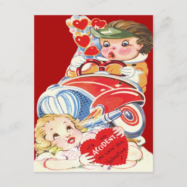 Vintage Retro Car Accident Valentine Card (Front)