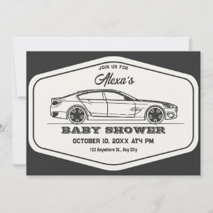 Vintage retro car baby shower invitation