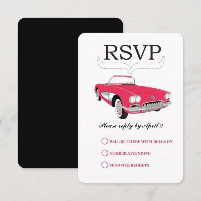 Vintage Retro Car Pink Convertible Wedding RSVP Card (Front/Back)