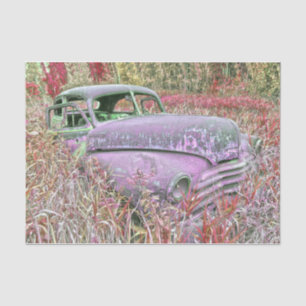 Vintage Retro Car Purple Distressed Rustic Old Art Tissue Paper