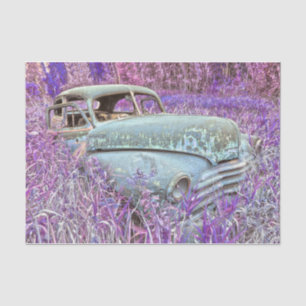 Vintage Retro Car Purple Teal Distressed Rustic Tissue Paper