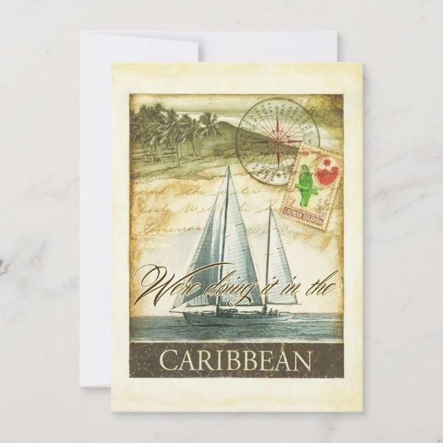 Vintage Retro Caribbean Cayman Islands Wedding Invitation (Front)