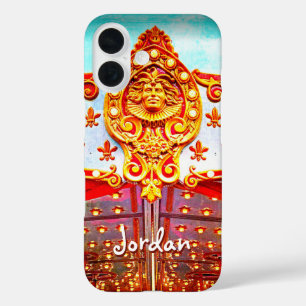 Vintage retro carousel face photo custom name iPhone 16 case