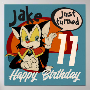 Vintage retro cartoon kids birthday customisable poster