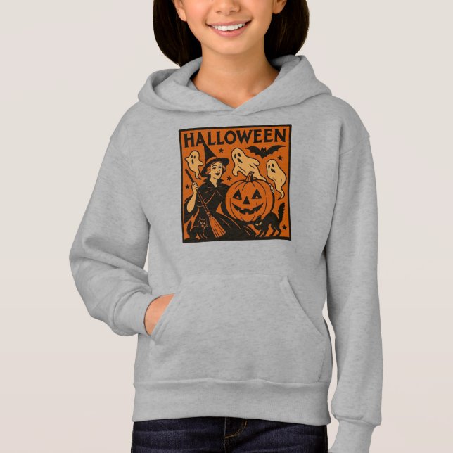 Vintage/retro cat, ghost, pumpkin & witch (Front)