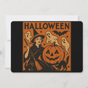 Vintage/retro cat, ghost, pumpkin & witch invitation
