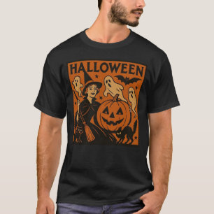 Vintage/retro cat, ghost, pumpkin & witch T-Shirt