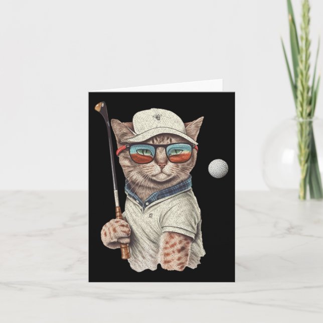 Vintage Retro Cat Playing Golf  Card (Front)