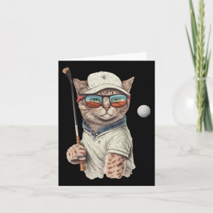 Vintage Retro Cat Playing Golf Card