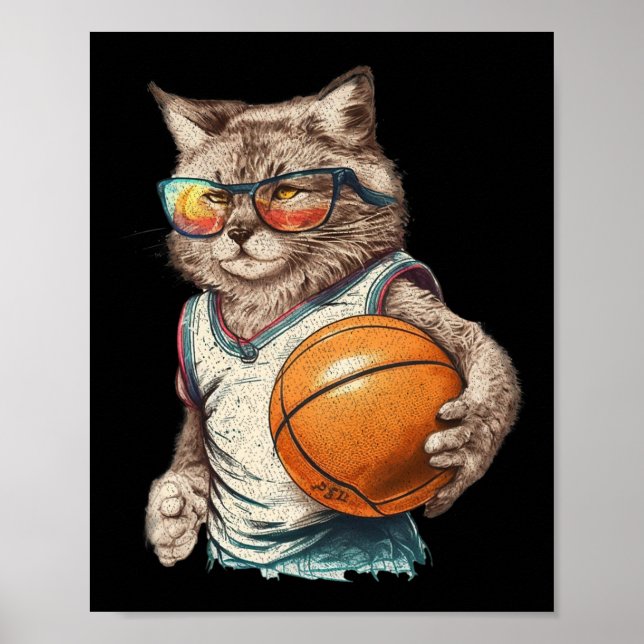 Vintage Retro Cat Playing Sketll  Poster (Front)