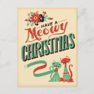 Vintage Retro Cats Christmas Postcard