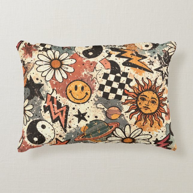 Vintage Retro Celestial Grunge Pattern Accent Pillow (Front)