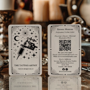 Vintage Retro Celestial Tarot Tattoo artist QR Business Card