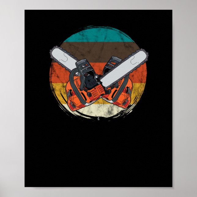 Vintage Retro Chainsaw Lumberjack Lumber Wood Poster (Front)