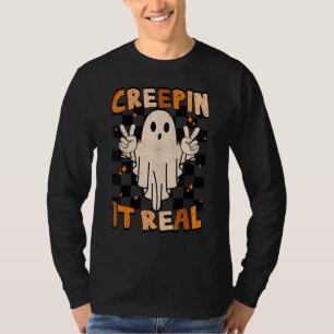 Vintage Retro Checkered Spooky Ghost Halloween T-Shirt