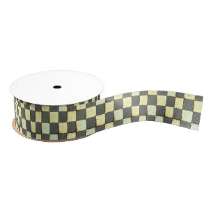 Vintage Retro Chequerboard Tile Grosgrain Ribbon