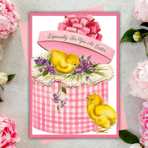 Vintage Retro Chicks in a Hat Box Custom Easter Holiday Card