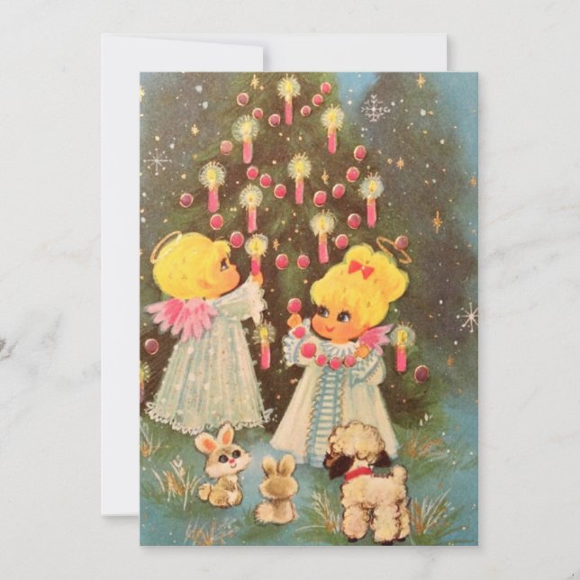 Vintage Retro Christmas Angels Holiday Card (Front)