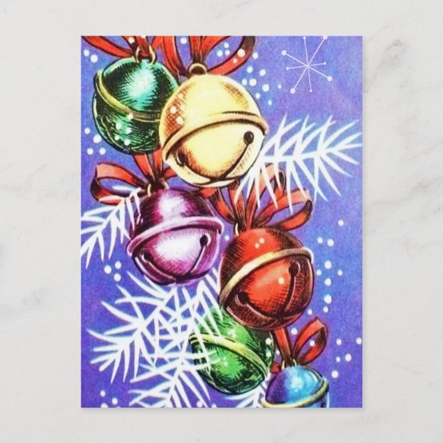 Vintage Retro Christmas bells Holiday postcard (Front)