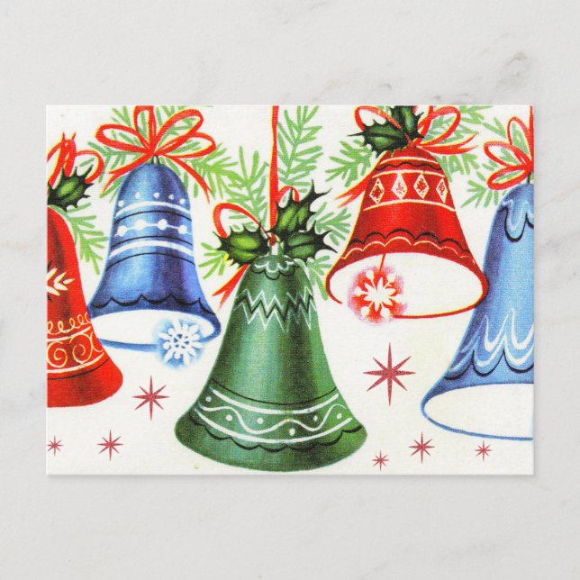 Vintage retro Christmas bells Holiday postcard (Front)