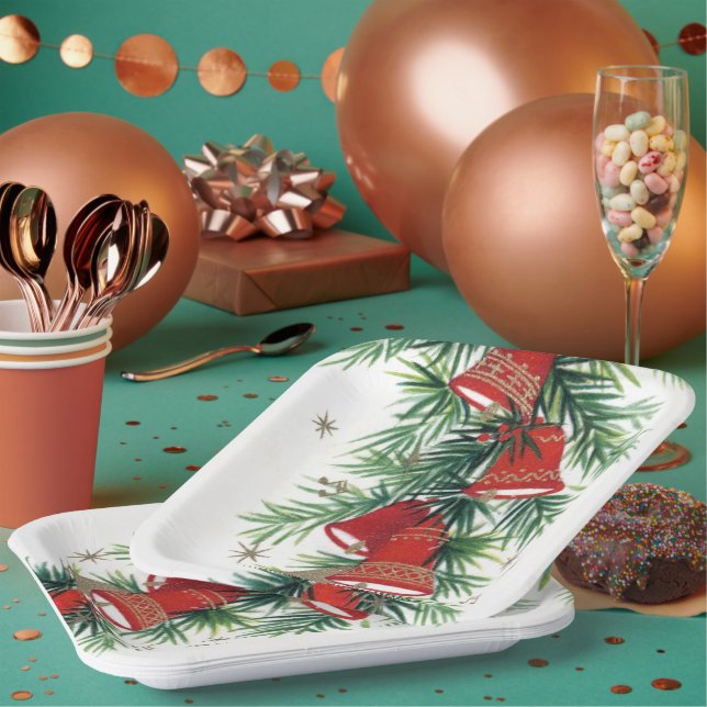 Vintage retro Christmas bells party plate (Multi)