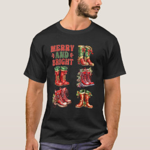 Vintage Retro Christmas Boots Merry and Bright T-Shirt
