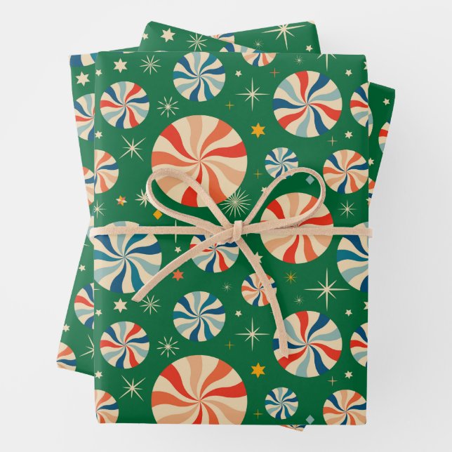Vintage Retro Christmas Candy  Wrapping Paper Sheet (In situ)